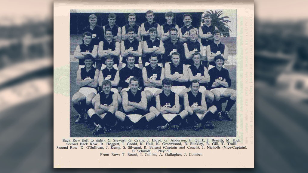The 1965 Carlton team. Terry Board sits in the front row at the far left, alongside Ian Collins and Adrian Gallagher. - Carlton,Carlton Blues,Ikon Park